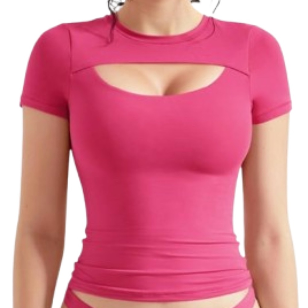 Just Polly New York hot pink women's short sleeve peek a boo cut out juniors XL